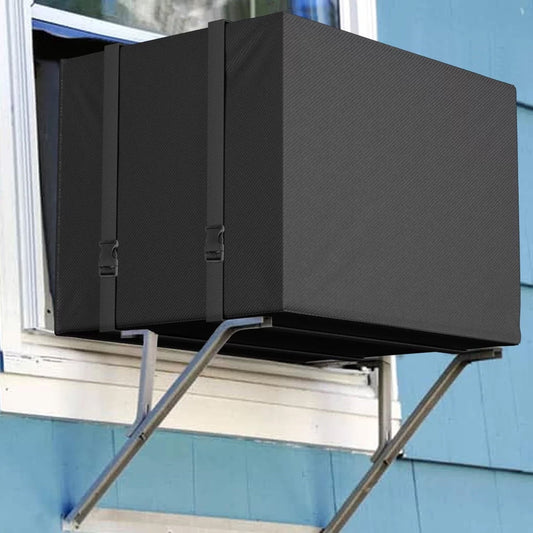 Air Conditioner Covers for Window Units Outdoor Ac Cover Outside Heavy Duty Waterproof Insulation Defender with Adjustable Strap - 25.19 x 20.86 x 17.32 - Black