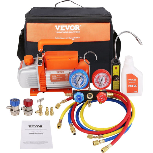 BENTISM HVAC Vacuum Pump 120 V 1/4 HP 4.5 CFM Single Stage Rotary Vane  and Gauge Set Manifold Gauge Kit with Hose for R134a. R410a.and other refrigerants.