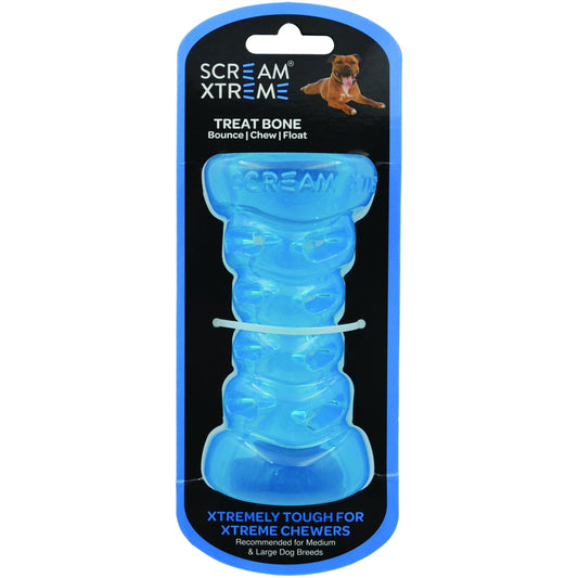 Scream Xtreme Treat Bone Medium/Large Blue Dog Toy