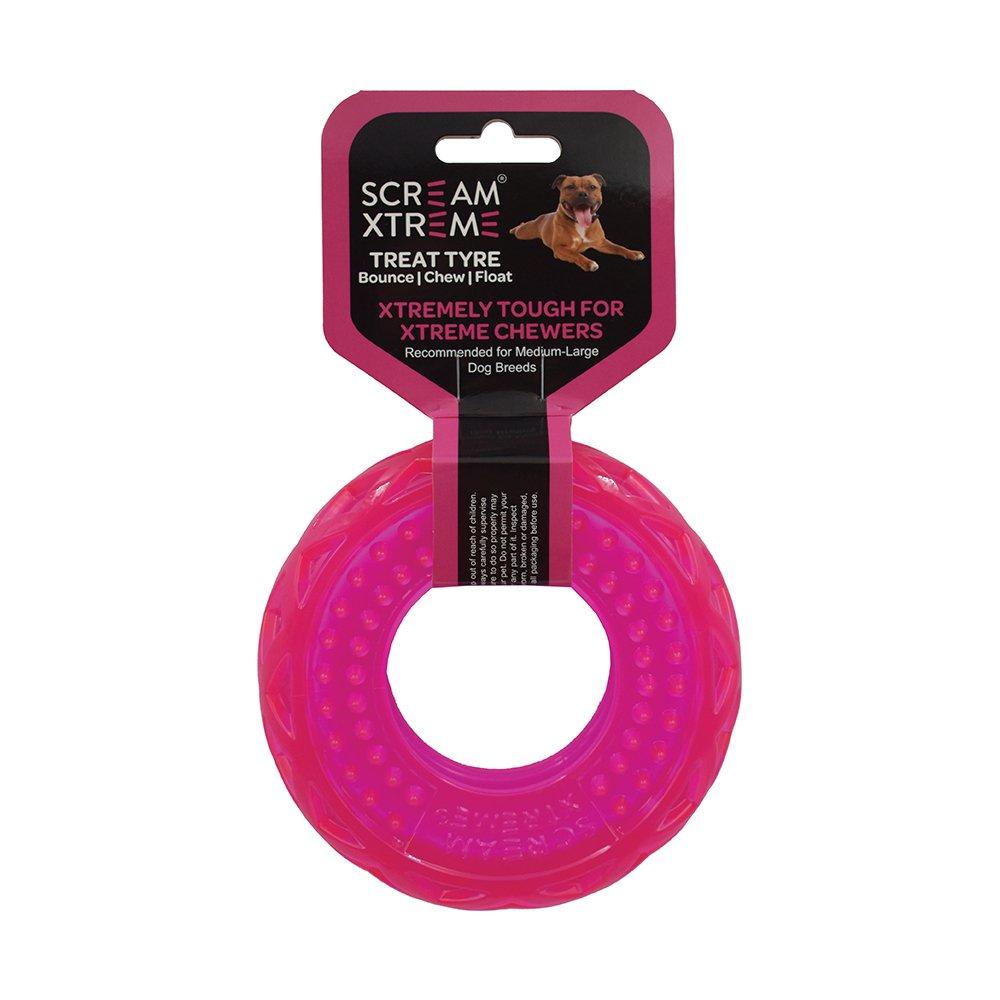Scream Xtreme Treat Tyre Medium/Large Pink Dog Toy