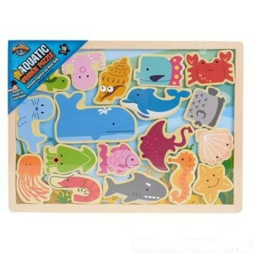 15.75" X 11.75" 18Pc Wooden Aquatic Raised Up Puzzle