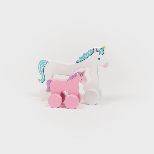Big & Little Wooden Push Toy - Unicorn